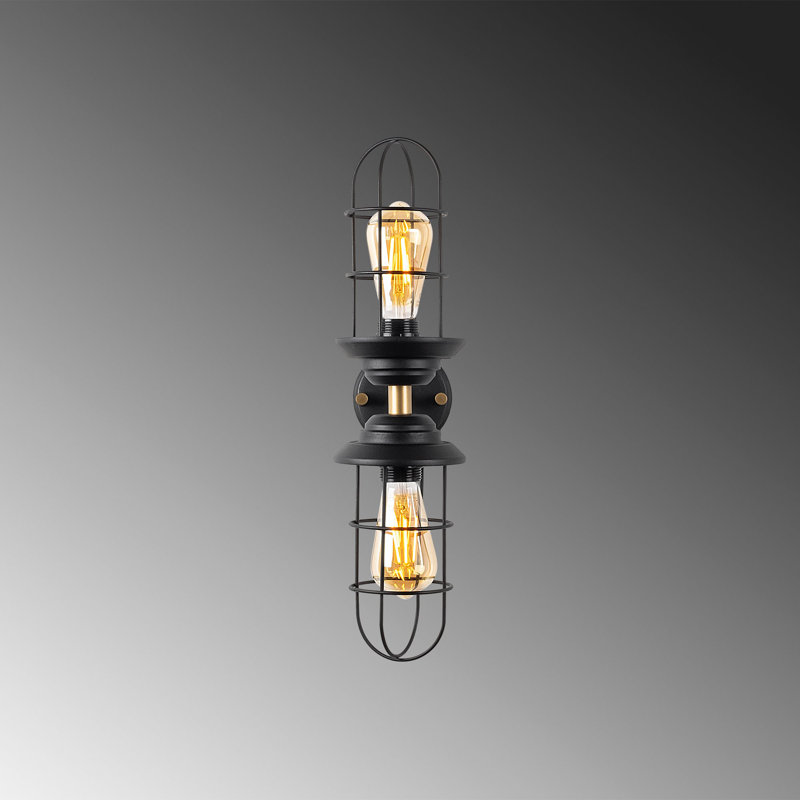 Industrial Wall Lamp with Metal Body, Black & Gold Finish, 4.7 x 7.9 x 20.1 inches | 2 x E27 Socket (Max 40W) | Stylish & Functional Lighting for Home Decor, IP20 Rated, Perfect for Modern Spaces