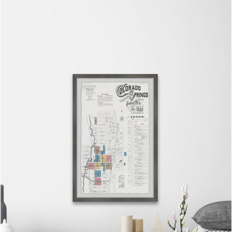Colorado Springs Map - Reproduction d'art graphique sur papier encadré, H 30 po x l 20 po x P 1,5 po