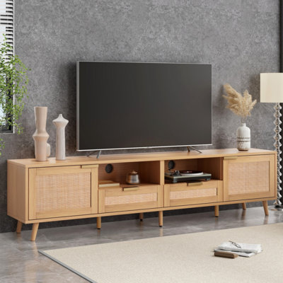 Rattan TV Stand For Tvs Up To 85'', Modern Farmhouse Media Console, Entertainment Center With Solid Wood Legs, TV Cabinet For Living Room,Home Theatre -  Tech Cube, TCYX01369A