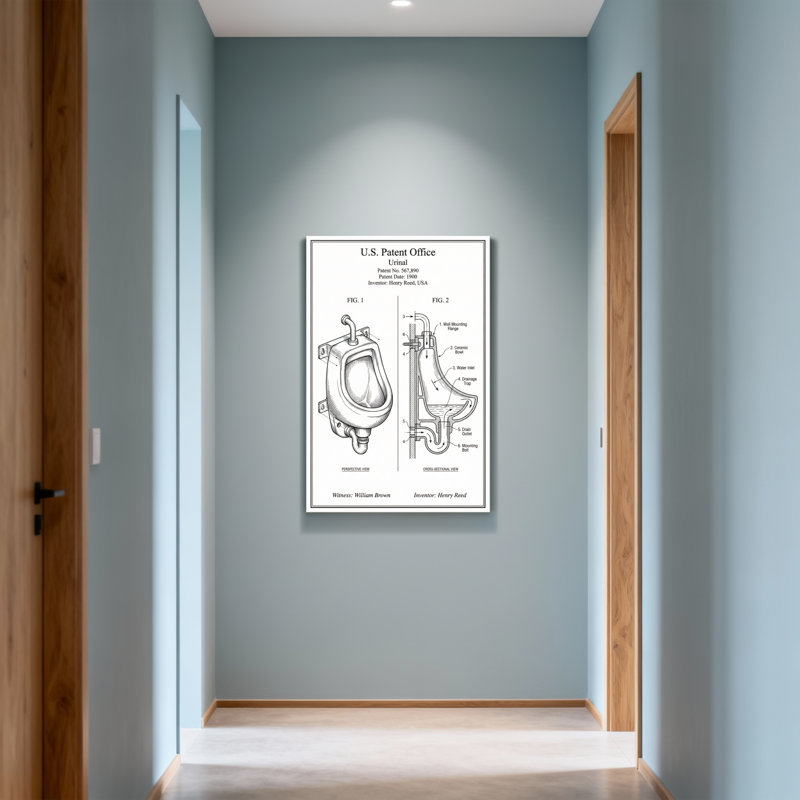 Dessin technique d'un brevet d'urinoir pour le bain et la lessive, H 36 po x l 24 po