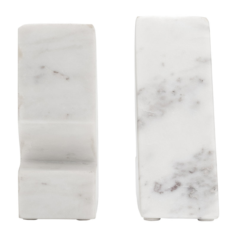 Set of 2 Right Triangle Marble Bookends Contemporary Abstract Angled Bookends