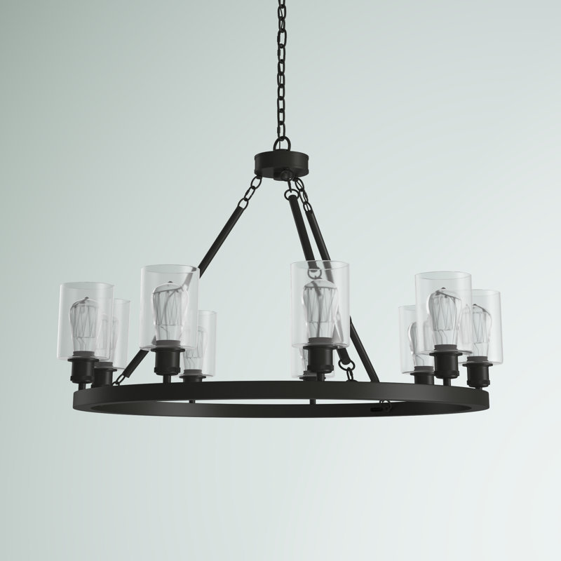 Lustre en roue de chariot à 9 lumières de style bougie Nicolao, Ampoule non incluse, Transparent