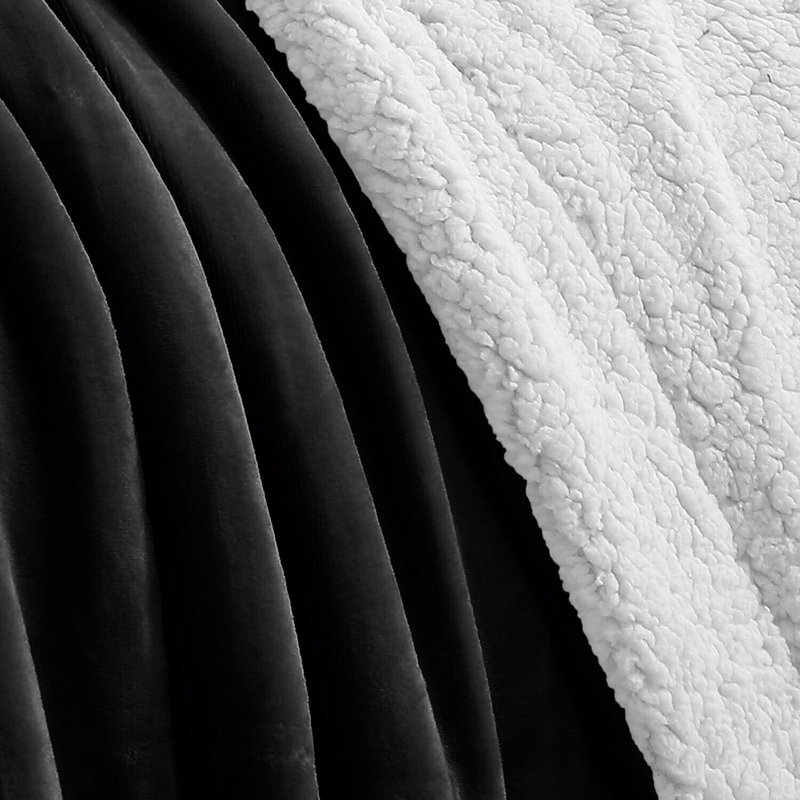 Diya Soft Sherpa Fleece Fur Thick Dual Sided Flannel Reversible Blanket Throw, Black, W230 x L270cm