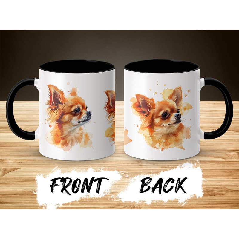 Chihuahua Watercolor Design 11oz Coffee Mug, Black, 3