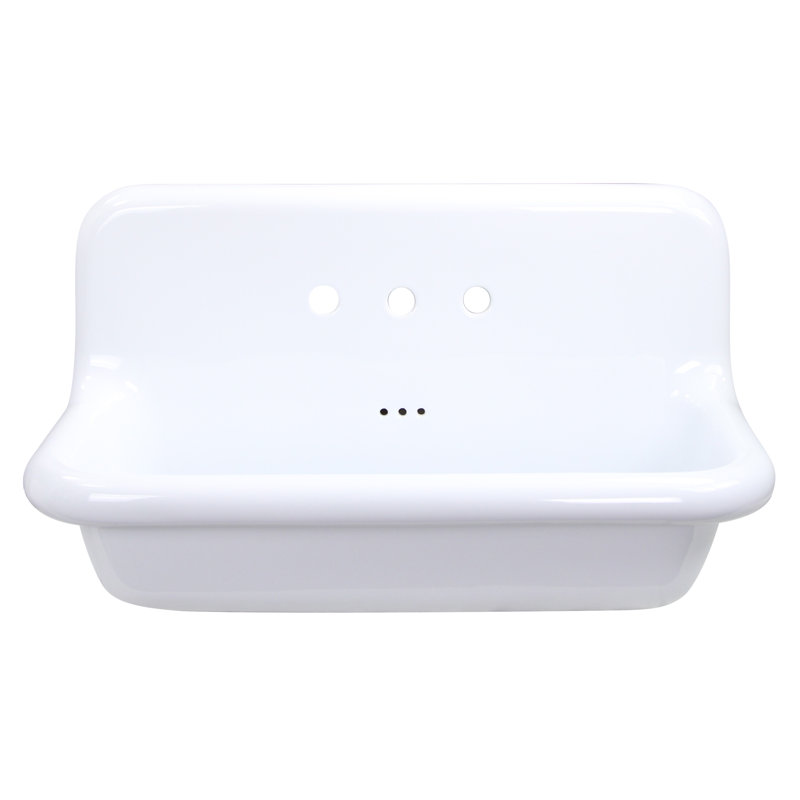 Fireclay Wallmount Bath Sink with Faucet, Drain and P-Trap Set, White/Chrome