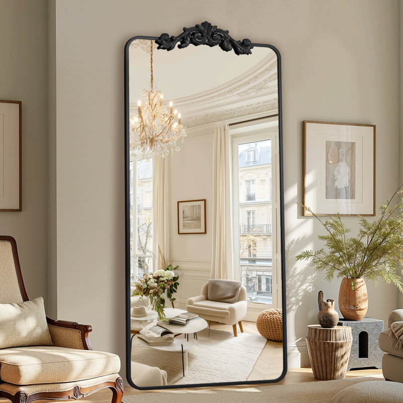 Miroir pleine longueur rétro gravé, 71"×28", Noir