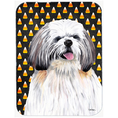 Caroline's Treasures Halloween Candy Corn Shih Tzu Portrait Glass Cutting Board