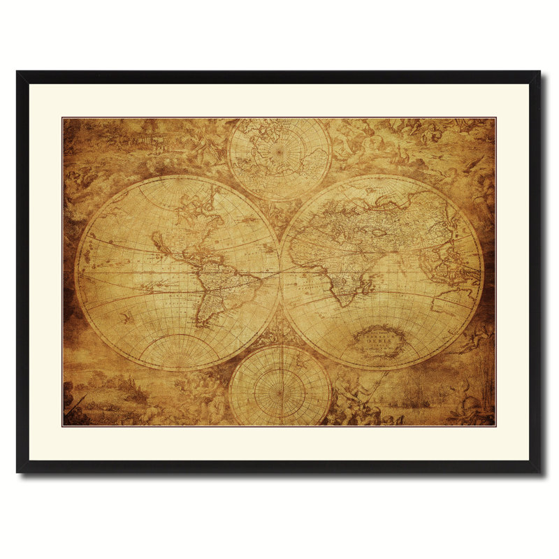 «The World Circa», reproduction de carte ancienne sur toile avec cadre photo 28 x 37