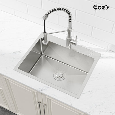 23" L Drop-in Single Bowl Stainless Steel Kitchen Sink with Basket Strainer