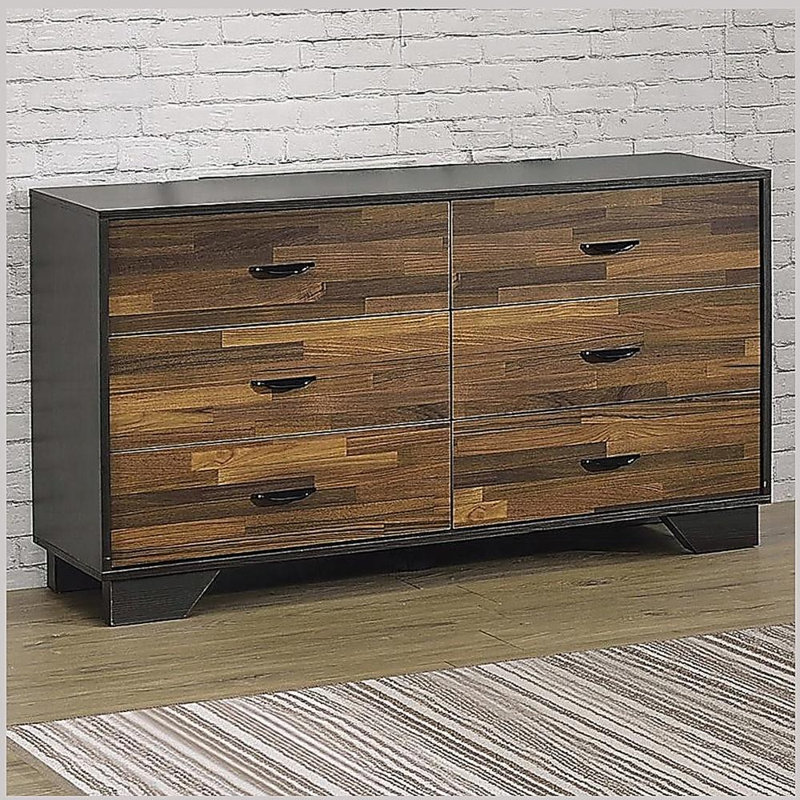 Commode 6 tiroirs noyer et noir