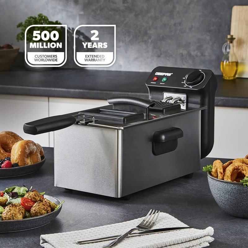 GEEPAS 3L Deep Fat Fryer Adjustable Temperature Control Stainless Steel 2100W