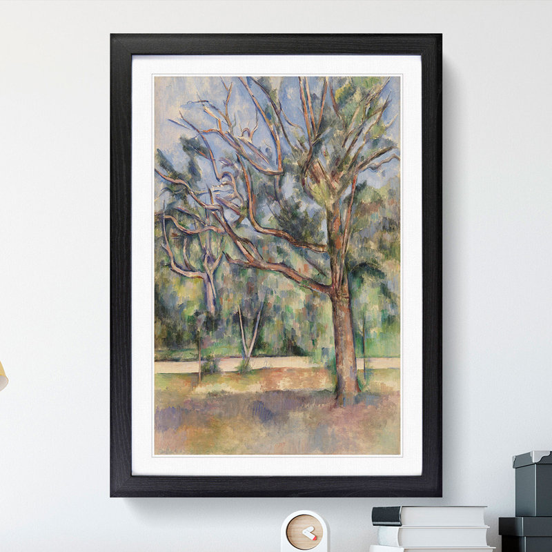 Trees and Road by Paul Cezanne - Picture Frame Painting, 36cm H x 27cm W x 2cm D, Black