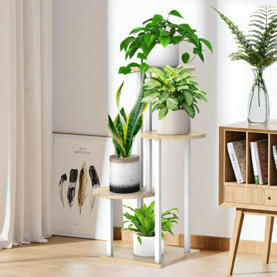 4 Tier Wood And Metal Plant Stand For Indoor Outdoor Use, Multi-Functional Flower Pot Holder Shelf With Sturdy MDF Base, Space Saving Corner Rack For by Ebern Designs