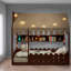 Lit simple Montessori espresso avec tablettes de rangement en bois