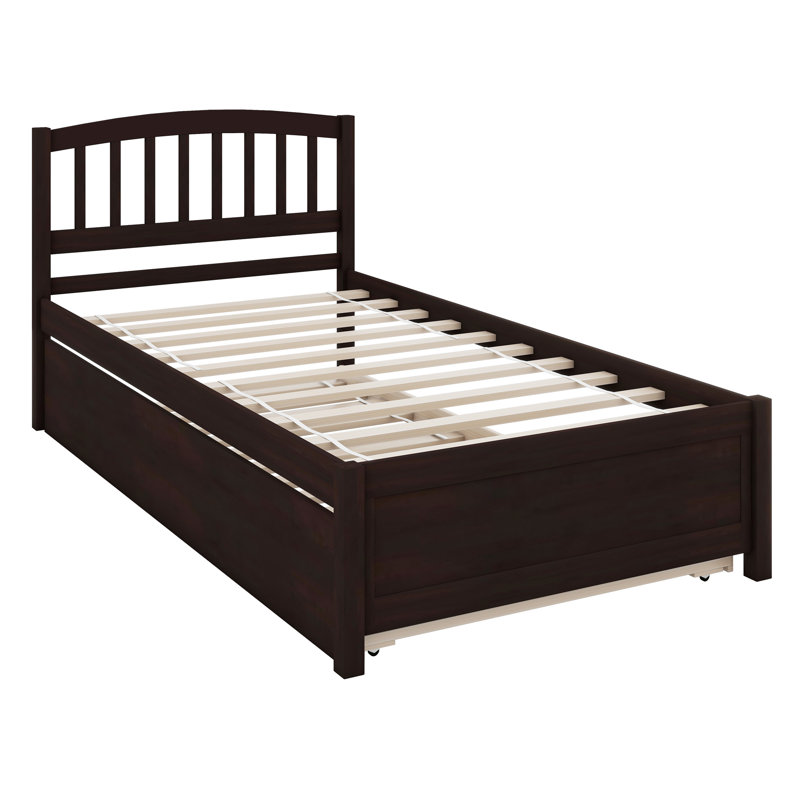 Structure de lit plateforme en bois avec lit gigogne, Espresso