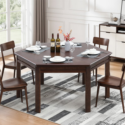 Table de jeu hexagonale en bois massif pour 4 à 6 personnes avec plateau amovible, tapis de jeu, 6 porte-gobelets et plateau pour passe-temps