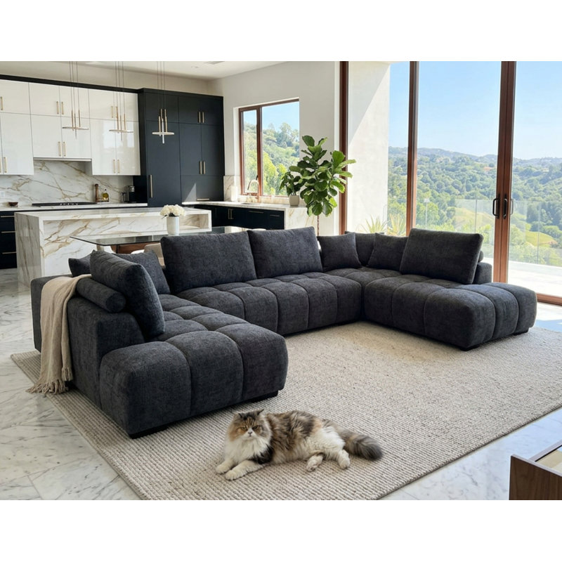 Canapé modulaire surdimensionné avec repose-pieds et méridienne, canapé moderne capitonné pour le salon, Gris