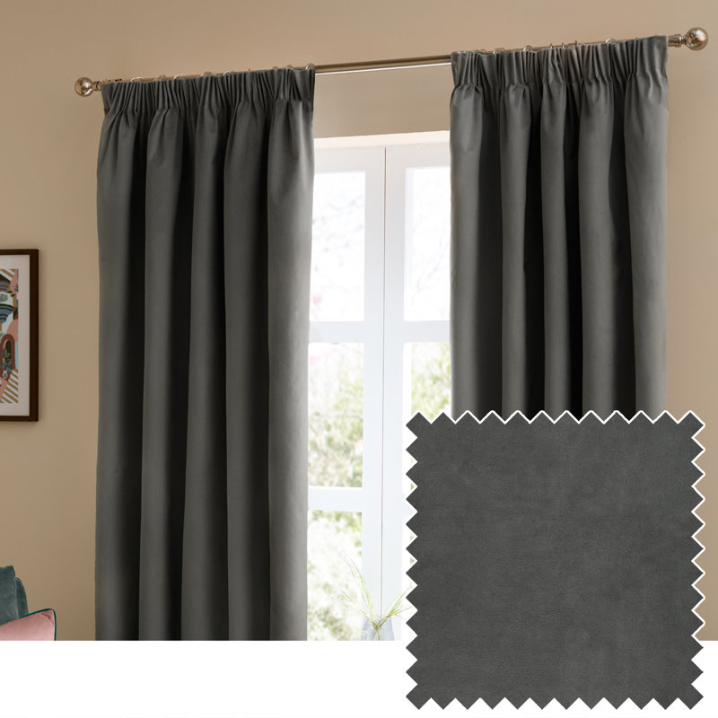 The Ultimate Velvet Blackout Curtain Panel Pair, Grey, 229cm Width x 229cm Drop