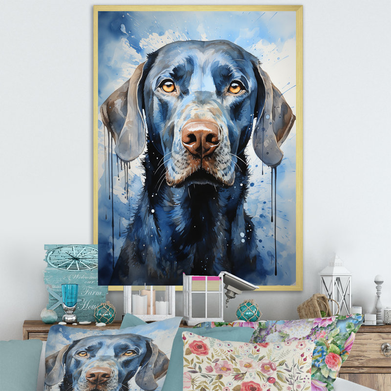 «Dog Weimaraner Majestic Portrait» sur toile, Cadre doré simple, H 32 po x l 16 po x P 1 po