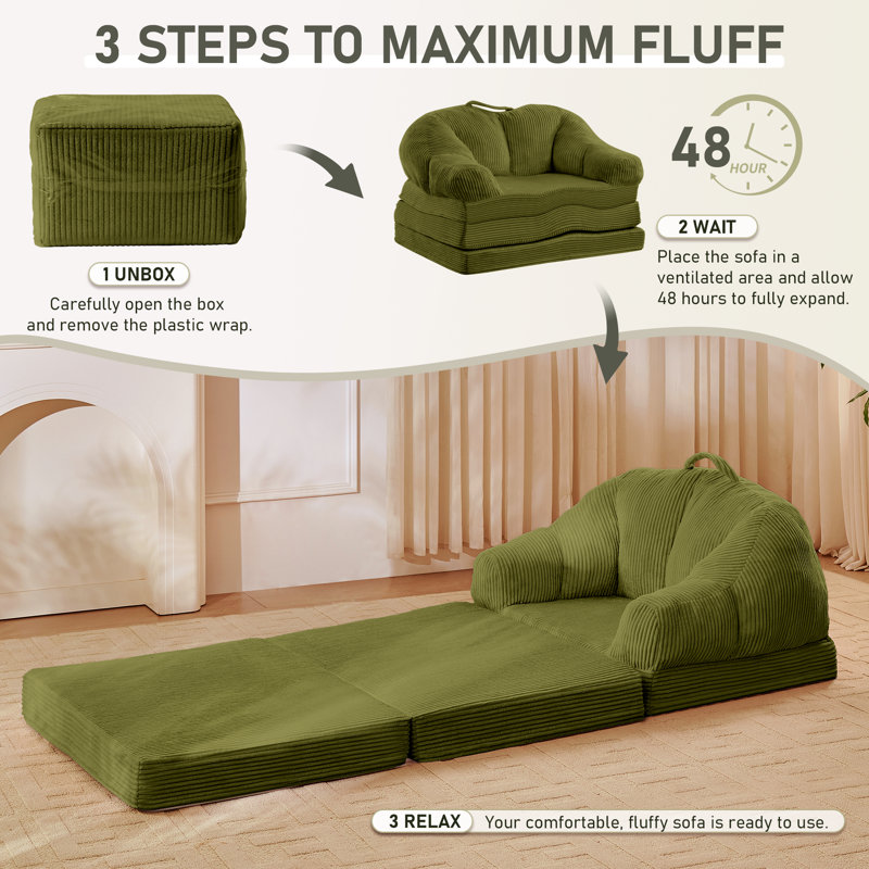 Fauteuil demi-tonneau rembourré d'appoint convertible, Velours côtelé vert