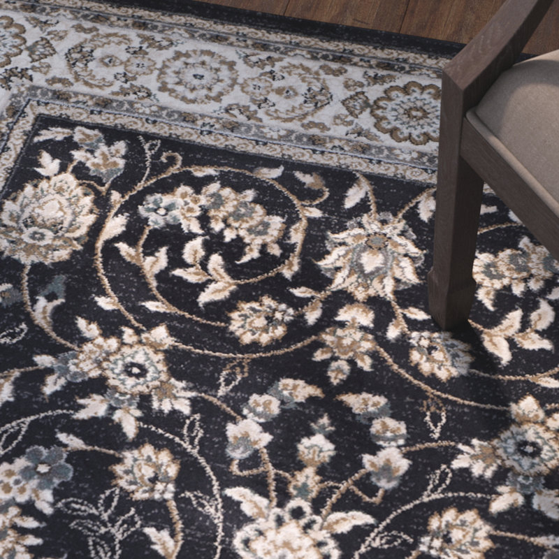 Klose Performance Oriental Rug, Rectangle 2'3" x 4', Black/Cream