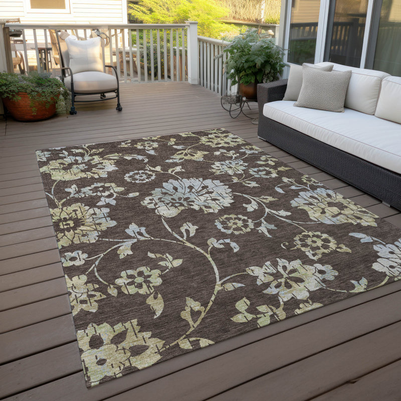 Malek Washable Floral Indoor / Outdoor Rug, Rectangle 9' x 12'