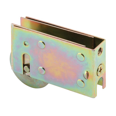 FHC D1759 Sliding Patio Door Roller Assembly, 1-1/2" Concave Steel Roller, Steel Housing, Rear Adjusting, Dichromate Finish
