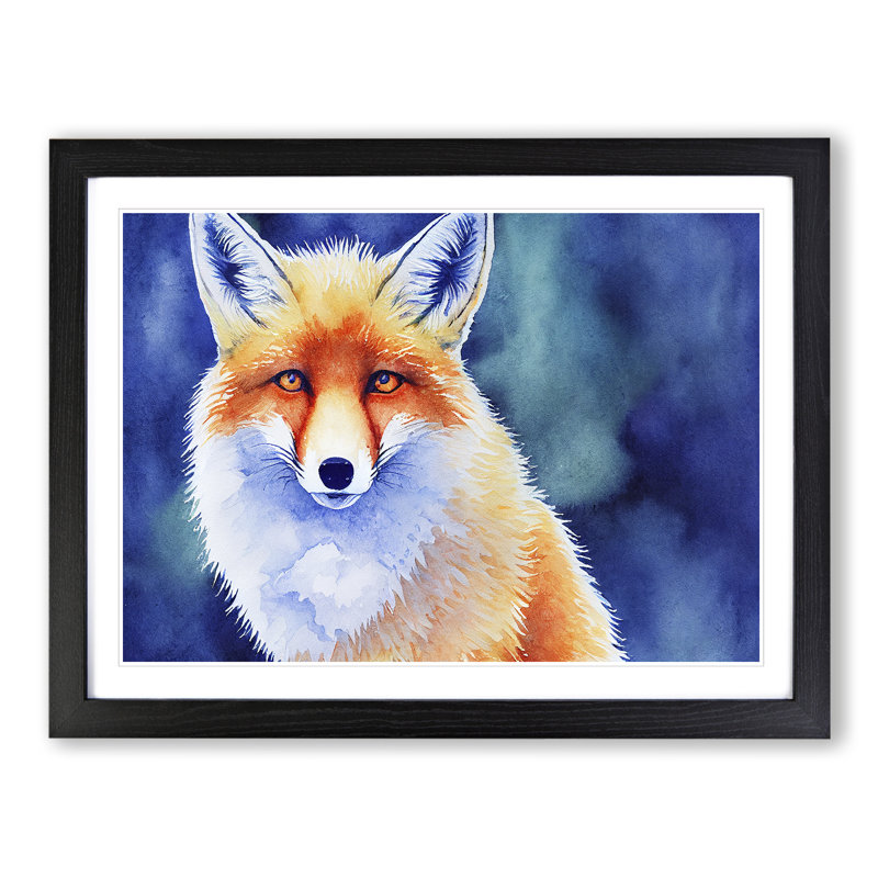 Fox Watercolour - Single Picture Frame Print, Black, 34cm H x 46cm W x 2cm D