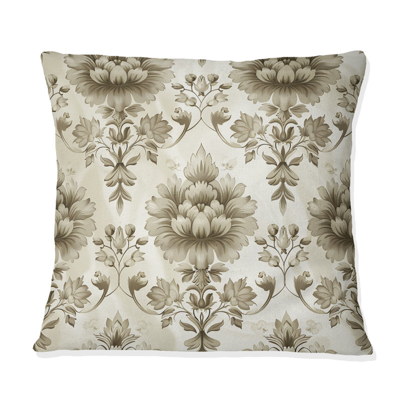 Coussin lombaire Beige Country Floral Chic, H 16 po x l 16 po, Carrée
