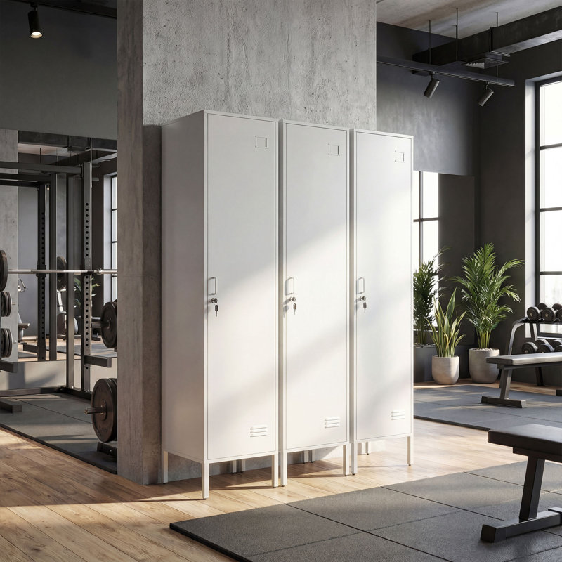 Metal Locker Cabinet with Hanging Rod, Lock and Key, 40x40x179cm