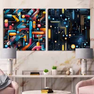 Ensemble de 2 collages carrés de formes abstraites colorées et futuristes
