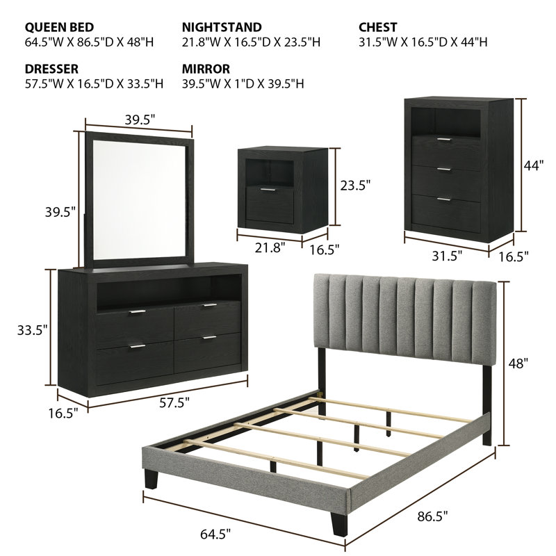 5-piece Bedroom Set, Queen, Black