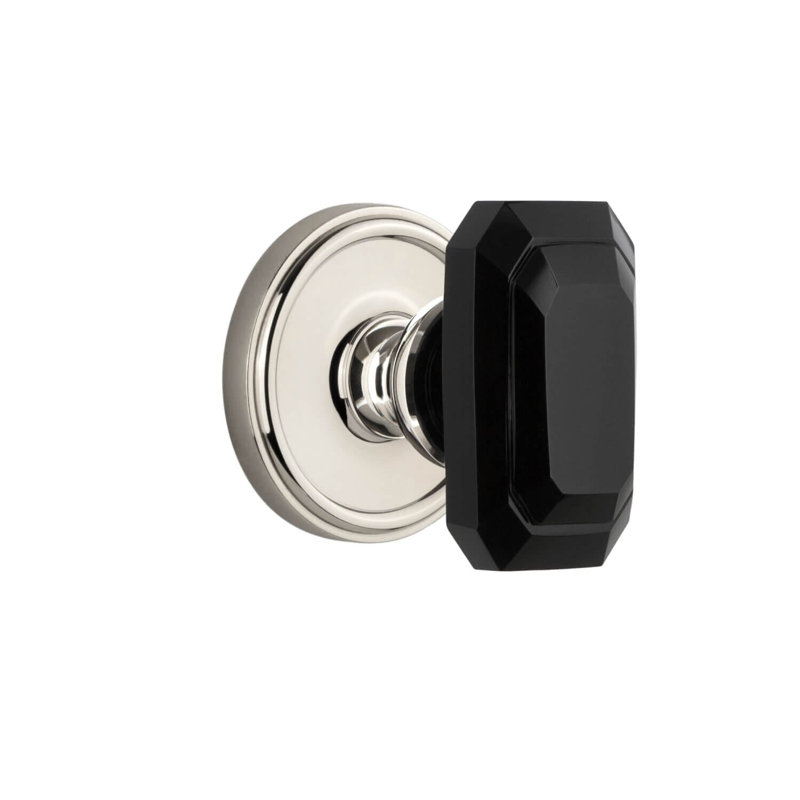 Grandeur Concealed Screw Mechanism Geometric Knob with Circle Rosette, Polished Nickel