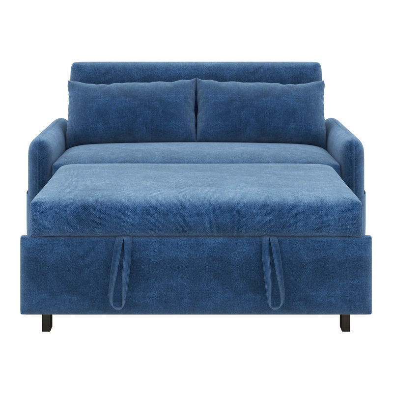 Canapé-lit avec canapé-lit 55,1 po avec dossier ajustable, poches de rangement, 2 coussins moelleux, ports USB, Bleu