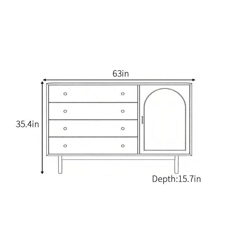 Buffet rétro de style français, H 35,4 po x l 63 po x P 15,7 po