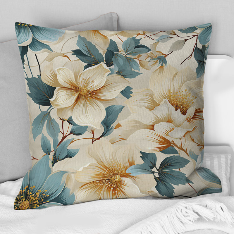 Coussin décoratif imprimé floral beige Sandy, H 16 po x l 16 po