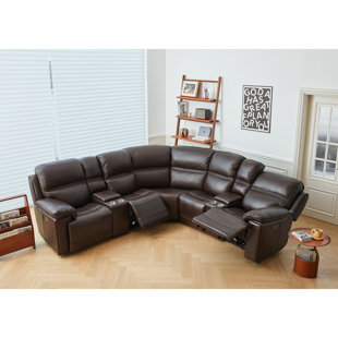 Leather Power Reclining Curved Sectional Symmetrical