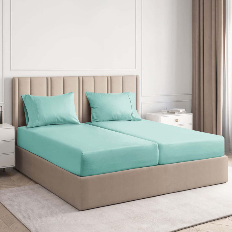 7-Piece Rayon from Bamboo Deep Pockets Split King Bed Sheet Set, Aqua