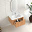 Meuble-lavabo suspendu de 76 cm (30 po) avec lavabo en céramique blanche, noyer naturel, bords arrondis, préassemblé, fermeture amortie, tiroir de rangement spacieux, style américain