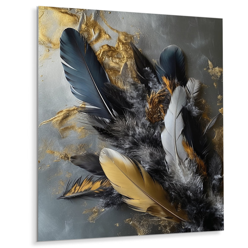 Décoration murale plumes dorées Boho Chic Feathers II - Glam Feather, H 20 po x l 12 po x P 1 po