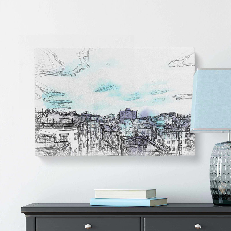 Skyline of Dhaka in Bangladesh in Abstract - Wrapped Canvas Drawing - Wrapped Canvas, 35cm H x 50cm W x 3cm D