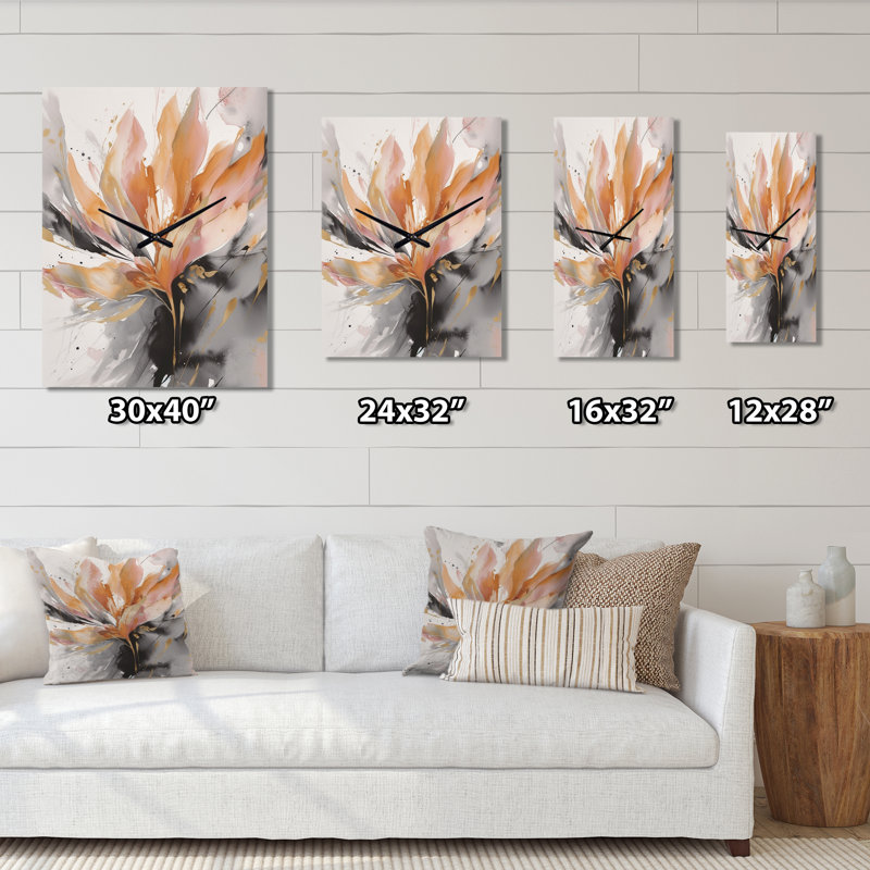 Horloge murale abstraite en marbre orange et gris, Moyen