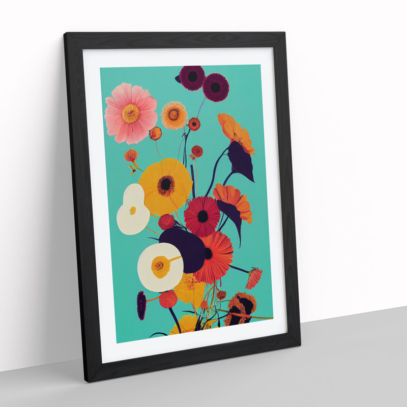 Retro Flowers No.4 - Single Picture Frame Print, 64cm H x 46cm W x 2cm D, Black Framed