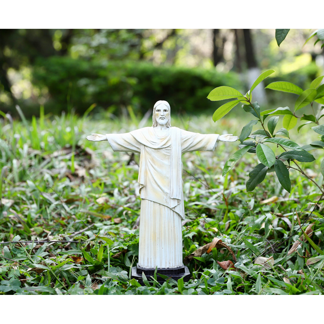 Alexann Solar Christ the Redeemer Jesus Outdoor Garden Statue with Spotlight Trinx