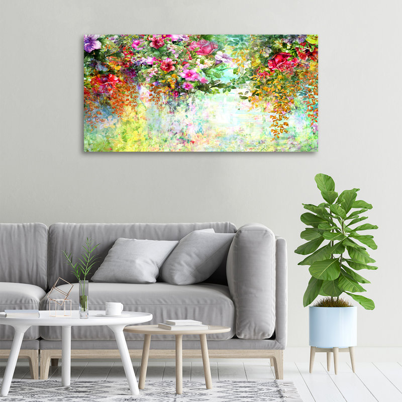 Multi-Coloured Flowers - Wrapped Canvas Print, 50cm H x 100cm W