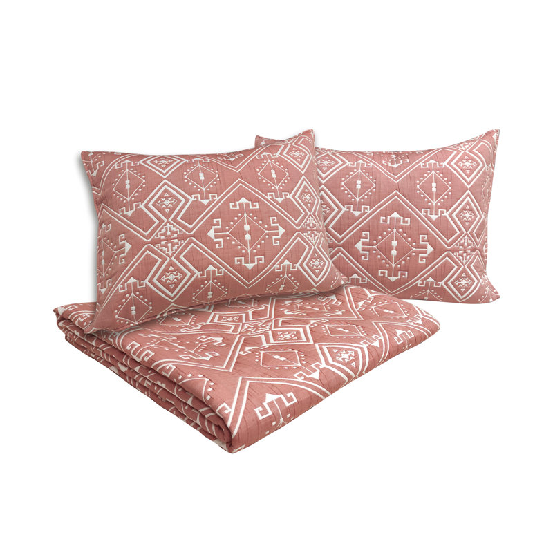  DESIGN STUDIO Santa Fe Tribal Apricot All-Season Soft Woven Matelasse Jacquard Reversible Cotton Blend Quilt Set