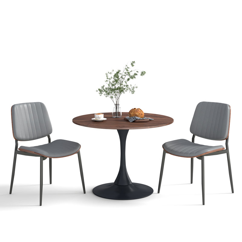 Modern Round 3 Piece Dining Room Table and Chairs Set, Gray, Black, Brown