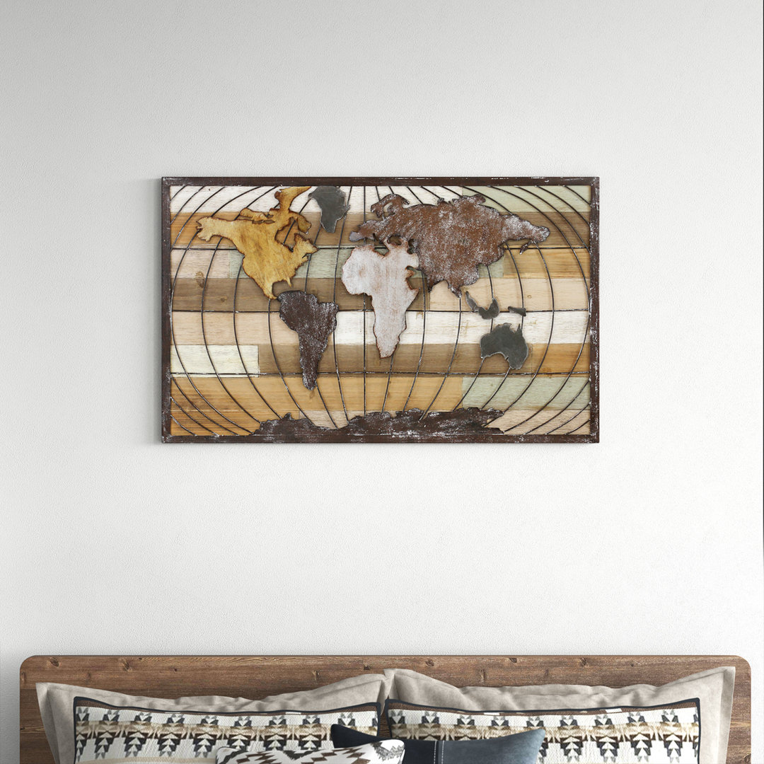 Marco Shiplap Wood World Map Wall Décor Union Rustic