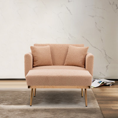 Classic Chaise Lounge Chair, Modern Teddy Fabric Accent Chair for Bedroom or Living Room,