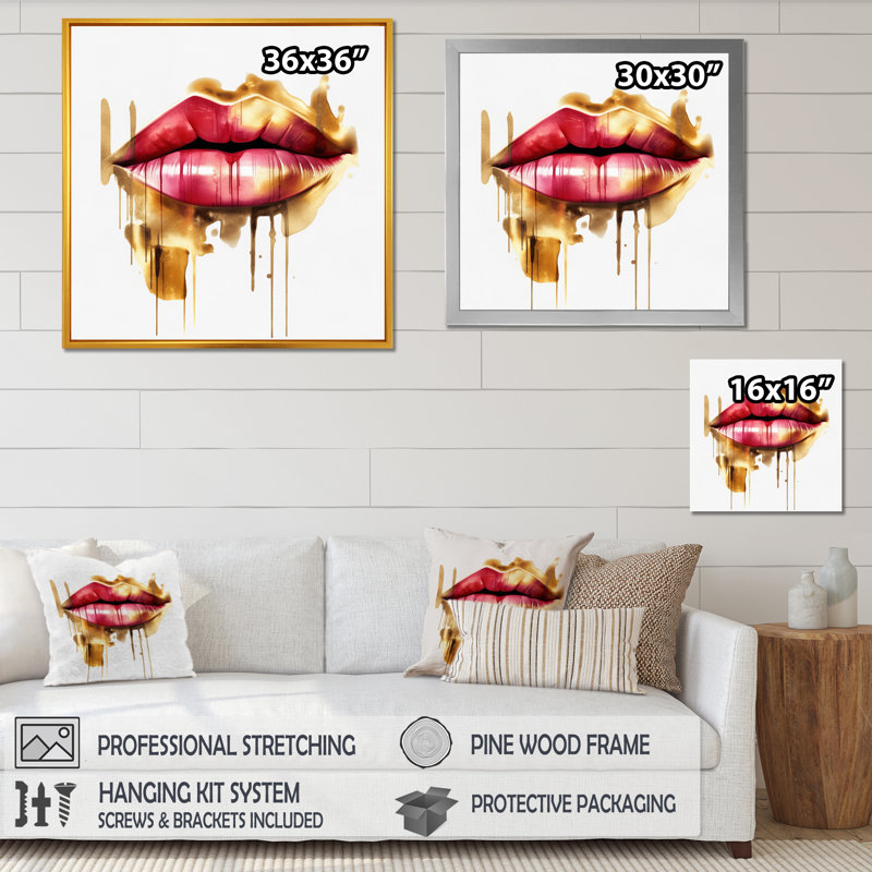 Red Lips Of Luxury III - art mural tendance, H 36 po x l 36 po x P 1,5 po, Toile tendue